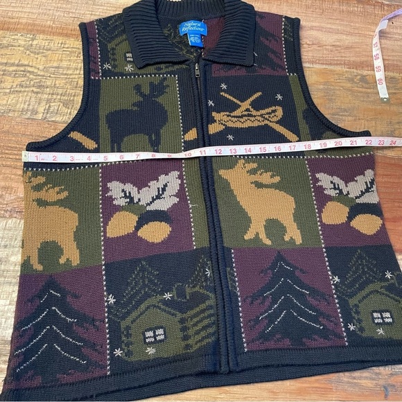 - Vintage wool sweater vest XL Natural Reflections novelty cabin wood - Picture 6 of 8